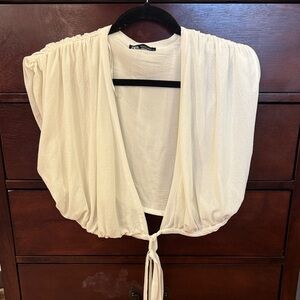Zara Cream Tie-Front Draped Crop Top